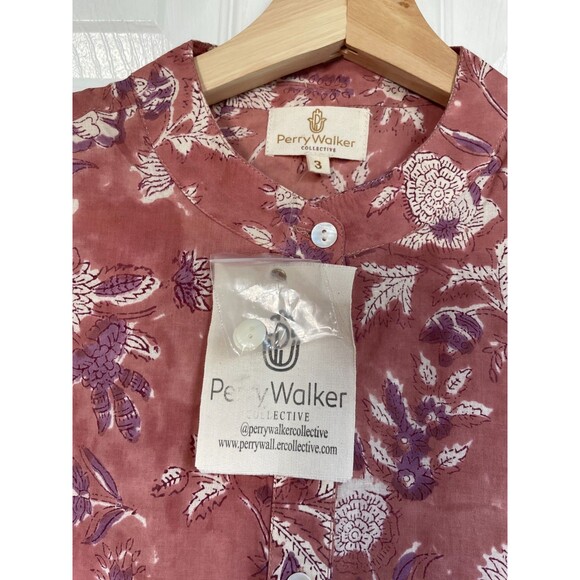 Perry Walker Collective Shirt Womens 3 Celia Blouse top Pink Floral Button - Picture 8 of 9